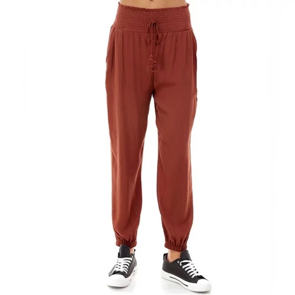 New Kingston Junior's Smocked High Waist Rust Jogger Pants Size Large